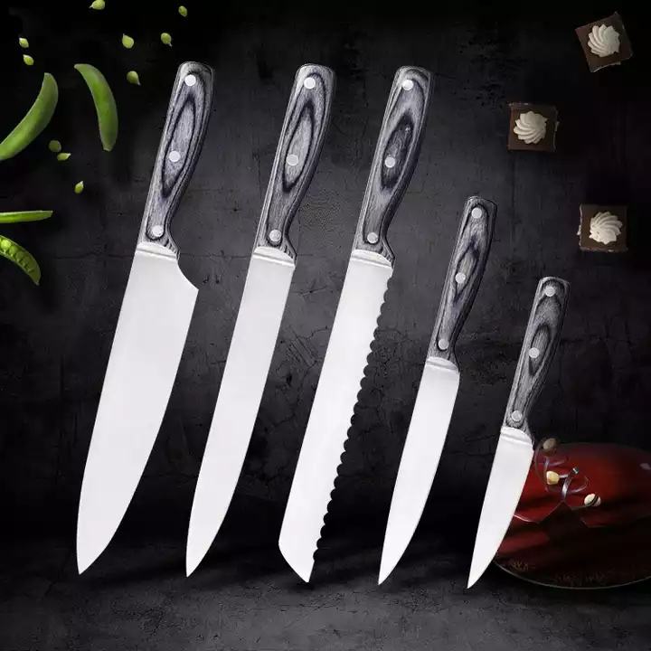 ارتفاع مستوى الفولاذ المقاوم للصدأ سكين مجموعة سكين مطبخ مجموعة أداة ، مع مقبض خشبي Pakka 