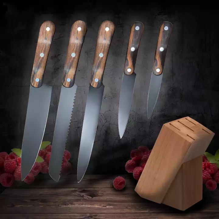 باركر الطبيعية الخشب الصلب غير القابل للصدأ 3cr13 6 قطع سكين حاد مجموعة سكين مطبخ مجموعة 